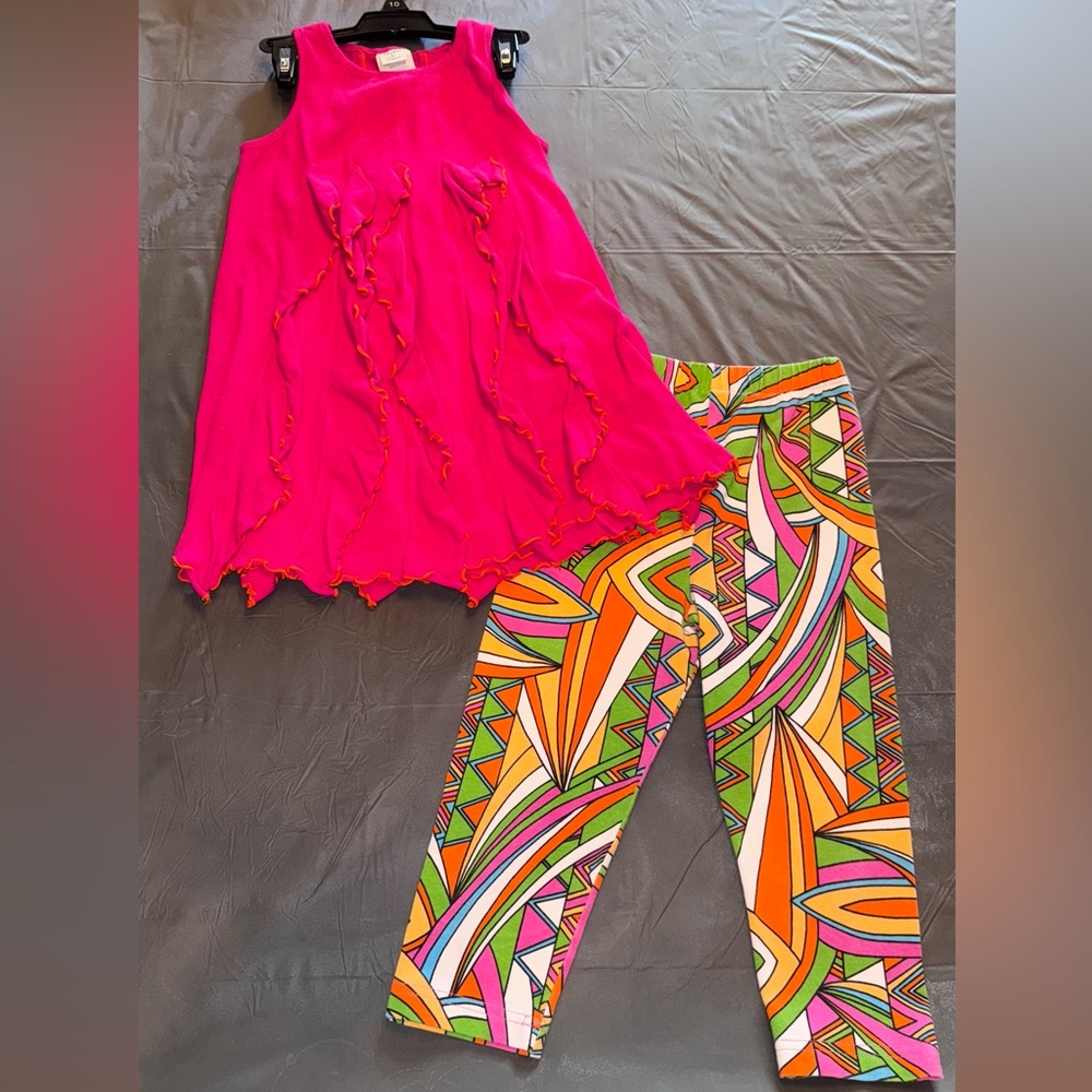 Colorful Kids Matching Set with Pink Top and Multicolor Leggings